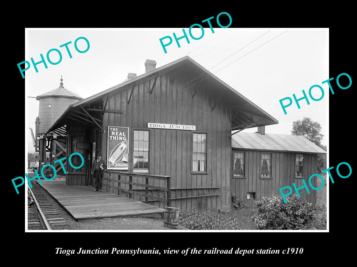 OLD LARGE HISTORIC PHOTO OF TIOGA JUNCT PENNSYLVANIA, THE RAILROAD DEPOT c1910