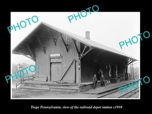 OLD LARGE HISTORIC PHOTO OF TIOGA PENNSYLVANIA, THE RAILROAD DEPOT c1910