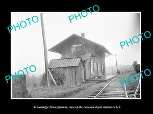 OLD LARGE HISTORIC PHOTO OF TROWBRIDGE PENNSYLVANIA, THE RAILROAD DEPOT c1910