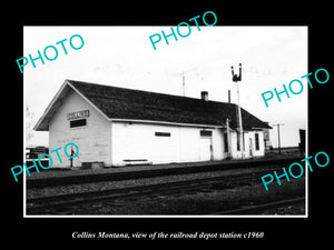 OLD LARGE HISTORIC PHOTO OF COLLINS MONTANA, THE RAILROAD DEPOT STATION c1960