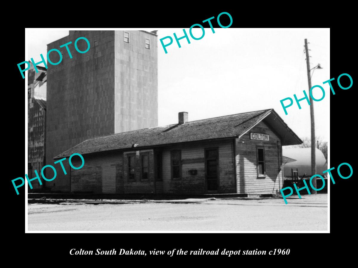 OLD LARGE HISTORIC PHOTO OF COLTON SOUTH DAKOTA RAILROAD DEPOT STATION c1960