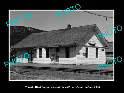 OLD LARGE HISTORIC PHOTO OF COLVILLE WASHINGTON RAILROAD DEPOT STATION c1960