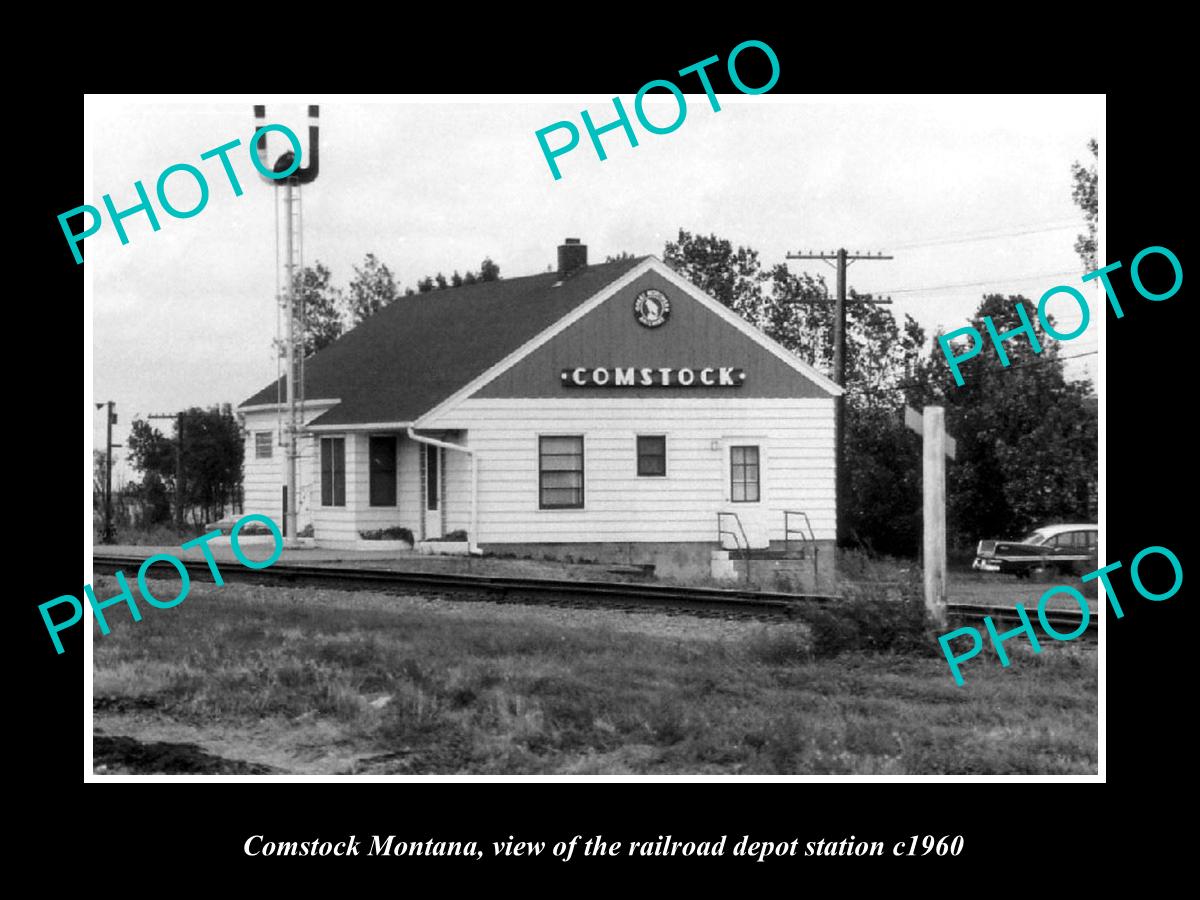 OLD LARGE HISTORIC PHOTO OF COMSTOCK MONTANA, THE RAILROAD DEPOT STATION c1960