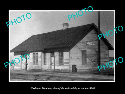 OLD LARGE HISTORIC PHOTO OF CUSHMAN MONTANA, THE RAILROAD DEPOT STATION c1960