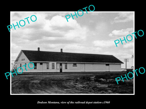 OLD LARGE HISTORIC PHOTO OF DODSON MONTANA, THE RAILROAD DEPOT STATION c1960