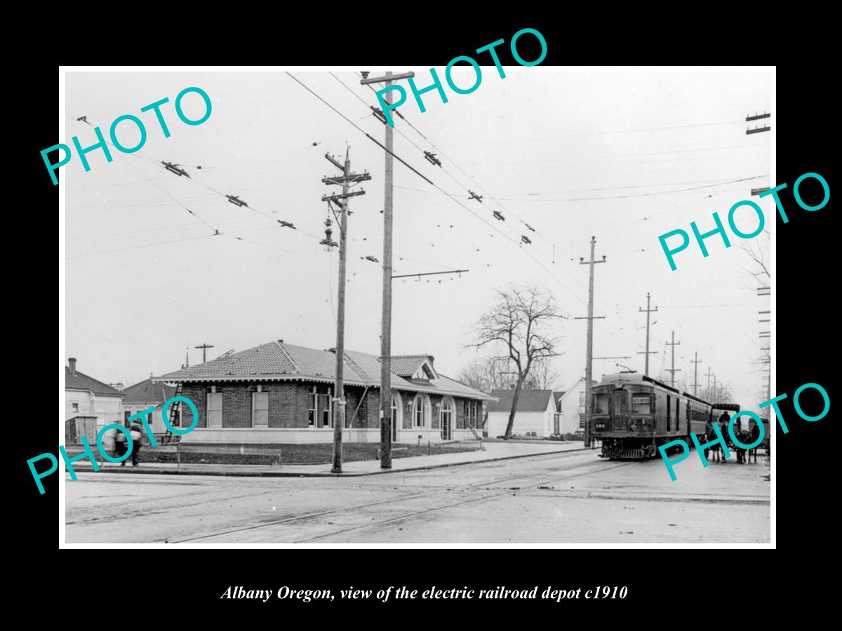 OLD LARGE HISTORIC PHOTO OF ALBANY OREGON, THE ELECTRIC RAILROAD DEPOT c1910