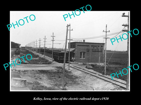 OLD LARGE HISTORIC PHOTO OF KELLEY IOWA, THE ELECTRIC RAILROAD DEPOT c1920