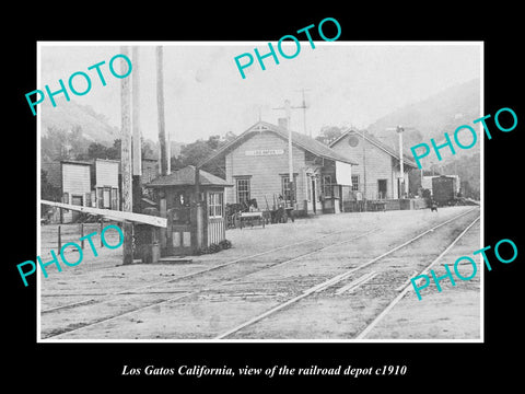 OLD LARGE HISTORIC PHOTO OF LOS GATOS CALIFORNIA, THE RAILROAD DEPOT c1910