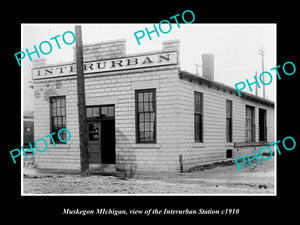 OLD LARGE HISTORIC PHOTO OF MUSKEGON MICHIGAN, THE INTERURBAN RAIL STATION c1910