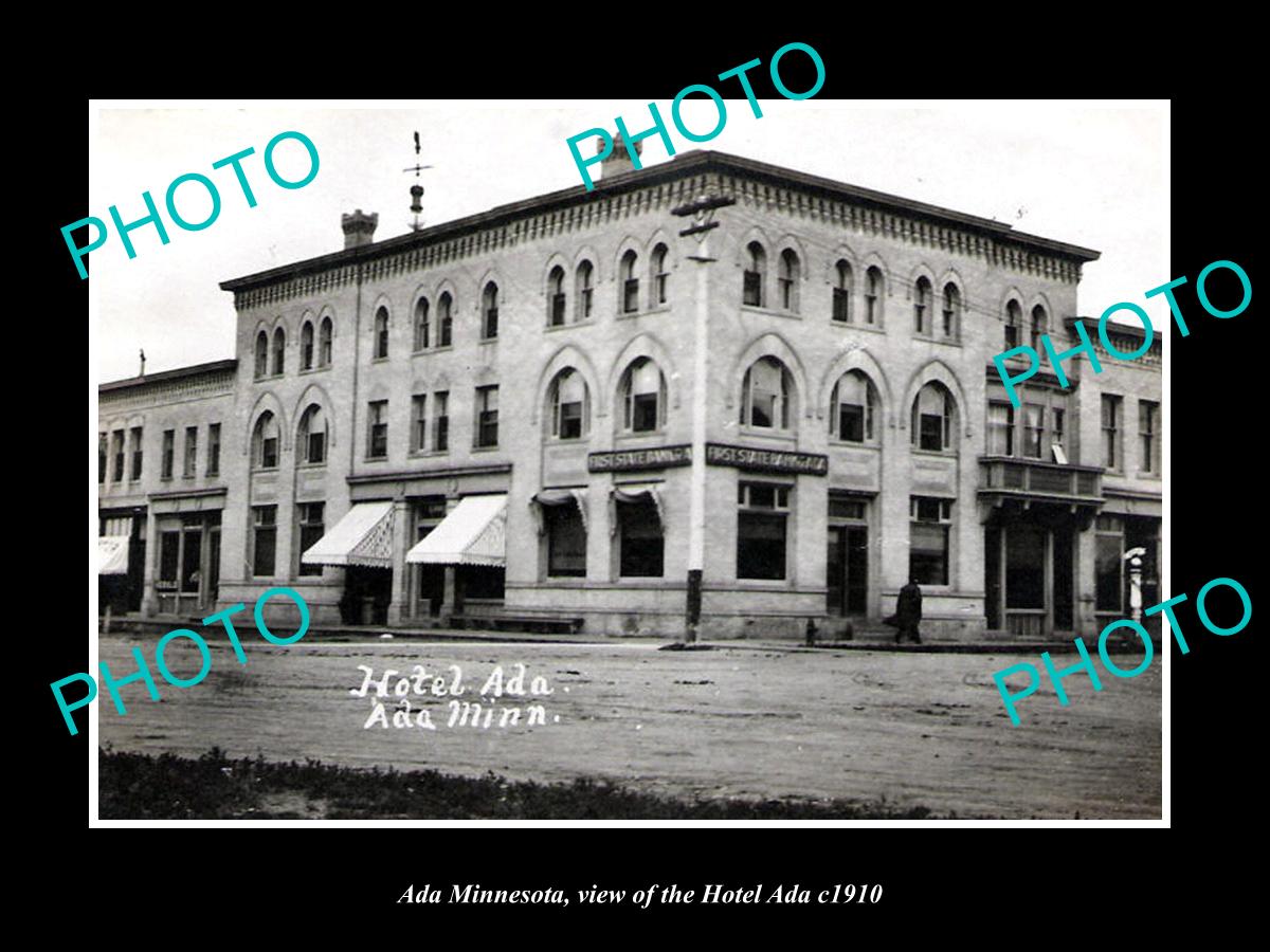 OLD LARGE HISTORIC PHOTO OF ADA MINNESOTA, VIEW OF THE ADA HOTEL c1910