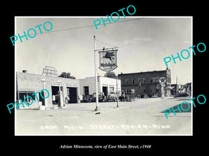 OLD LARGE HISTORIC PHOTO OF ADRIAN MINNESOTA, GAS STATION & EAST MAIN St c1940