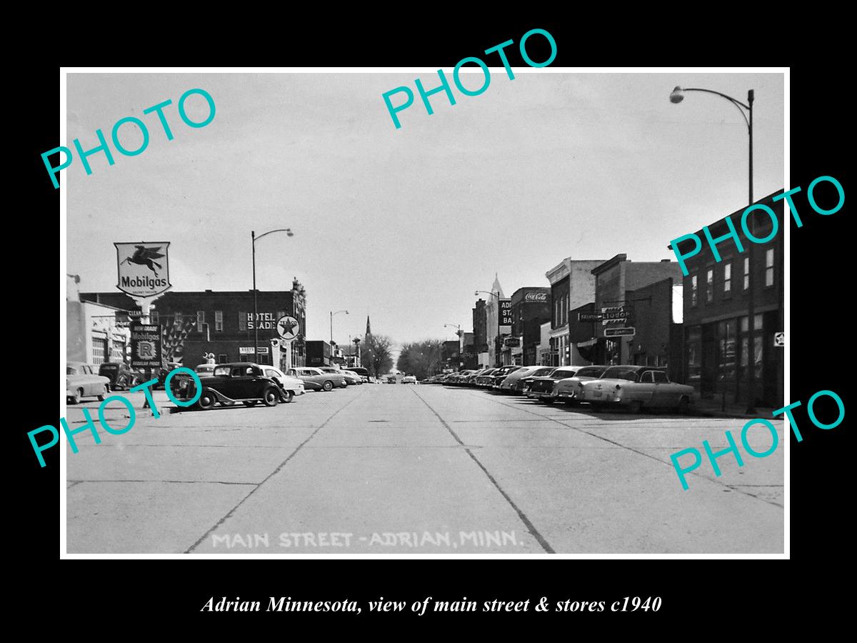 OLD LARGE HISTORIC PHOTO OF ADRIAN MINNESOTA, THE MAIN STREET & STORES c1940