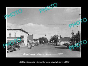 OLD LARGE HISTORIC PHOTO OF AITKIN MINNESOTA, THE MAIN STREET & STORES c1950