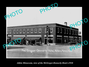 OLD LARGE HISTORIC PHOTO OF AITKIN MINNESOTA, THE McGREGOR DENNERLY HOTEL c1930