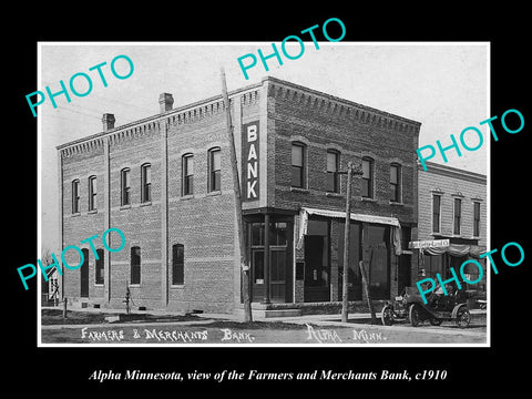 OLD LARGE HISTORIC PHOTO OF ALPHA MINNESOTA, VIEW OF THE FARMERS BANK c1910