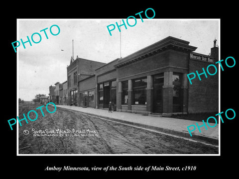 OLD LARGE HISTORIC PHOTO OF AMBOY MINNESOTA, VIEW OF THE MAIN St & STORES c1910