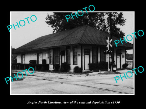 OLD LARGE HISTORIC PHOTO OF ANGIER NORTH CAROLINA, THE RAILROAD DEPOT c1950