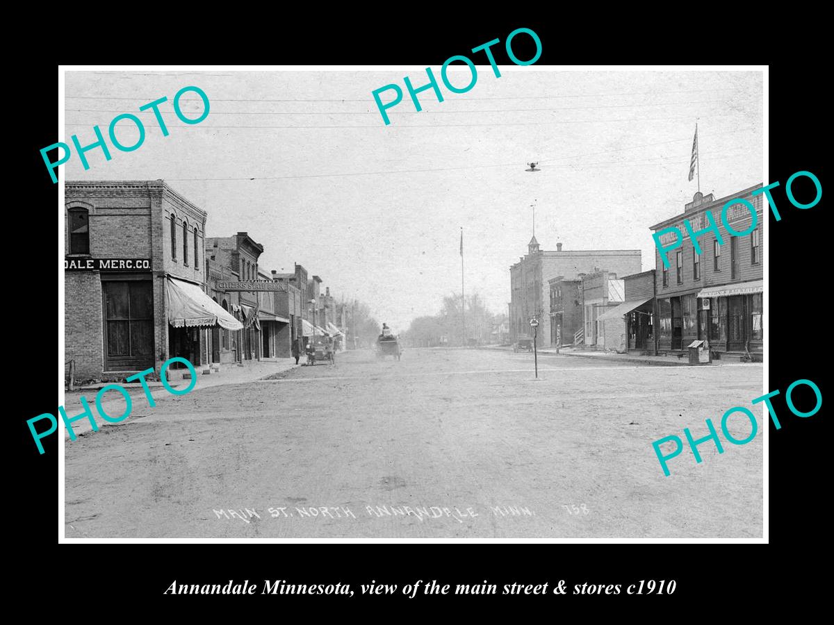 OLD LARGE HISTORIC PHOTO OF ANNANDALE MINNESOTA, THE MAIN STREET & STORES c1910