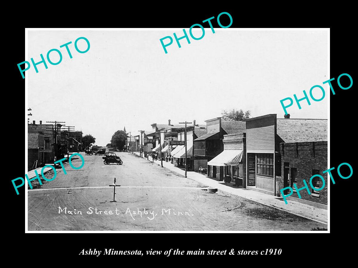 OLD LARGE HISTORIC PHOTO OF ASHBY MINNESOTA, VIEW OF THE MAIN St & STORES c1910