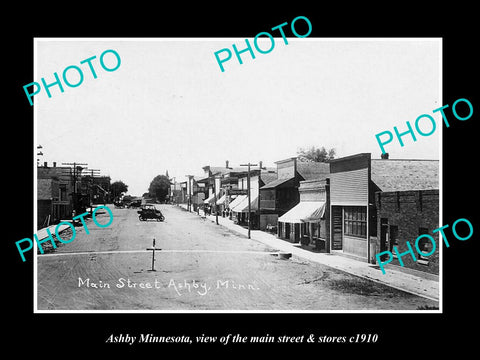 OLD LARGE HISTORIC PHOTO OF ASHBY MINNESOTA, VIEW OF THE MAIN St & STORES c1910