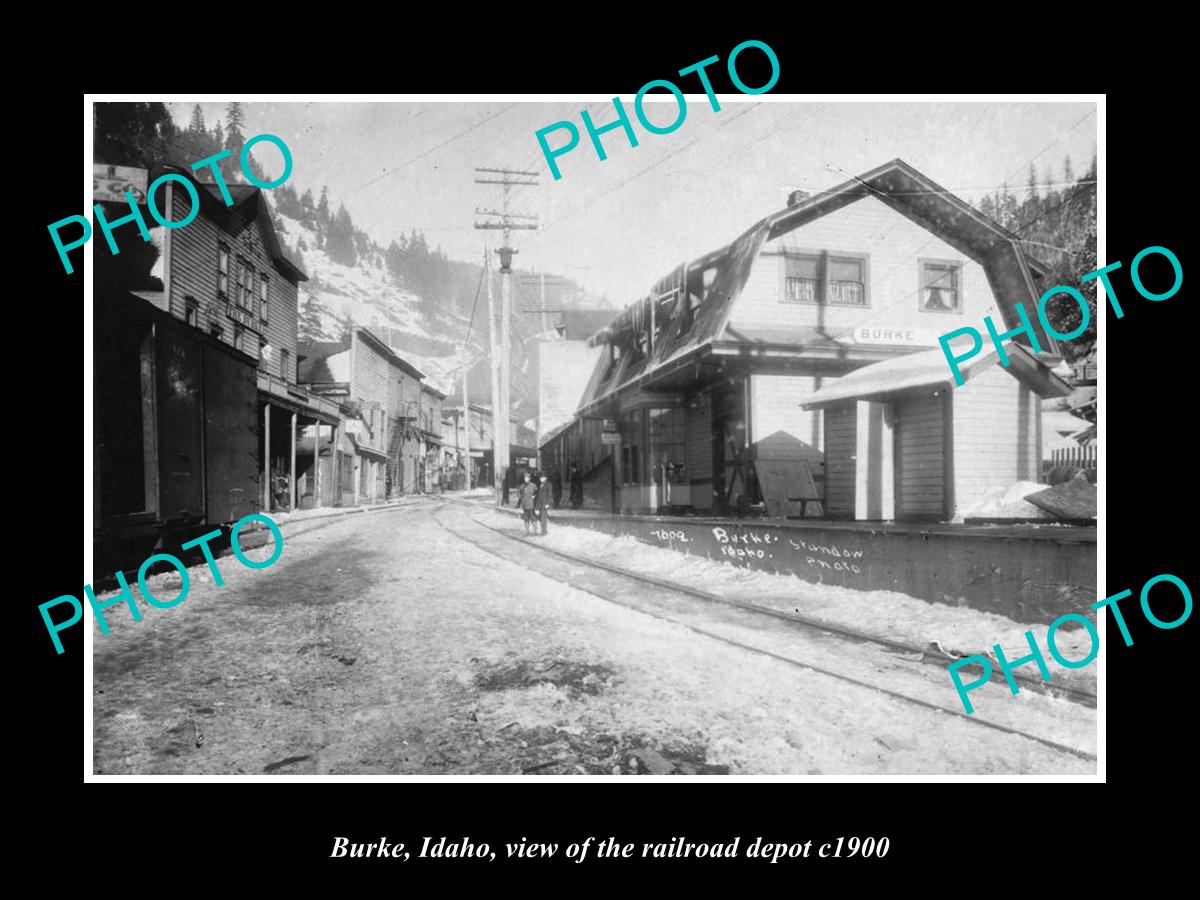 OLD LARGE HISTORIC PHOTO OF BURKE IDAHO, THE RAILROAD DEPOT STATION c1900