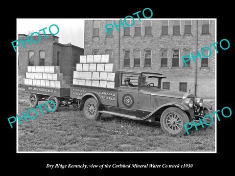 OLD LARGE HISTORIC PHOTO OF DRY RIDGE KENTUCKY, THE CARLSBAD WATER Co TRUCK 1930