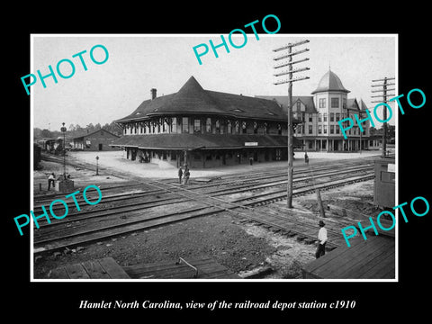 OLD LARGE HISTORIC PHOTO OF HAMLET NORTH CAROLINA, THE RAILROAD DEPOT c1910