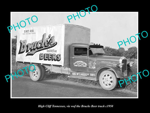 OLD LARGE HISTORIC PHOTO OF HIGH CLIFF TENNESSEE, THE BRUCKS BEER TRUCK c1950