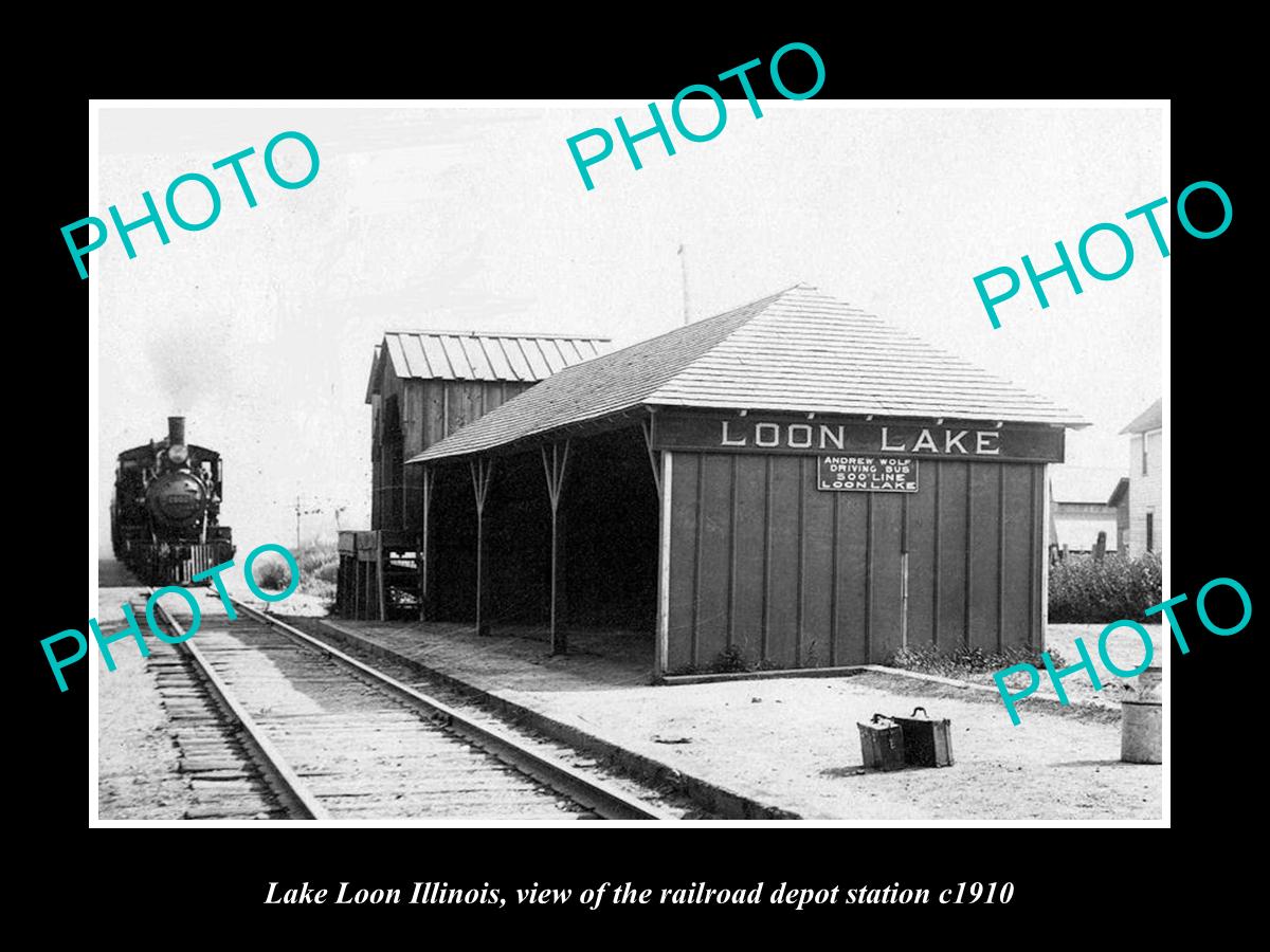 OLD LARGE HISTORIC PHOTO OF LAKE LOON ILLINOIS, THE RAILROAD DEPOT STATION c1910