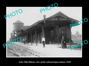 OLD LARGE HISTORIC PHOTO OF LAKE VILLA ILLINOIS THE RAILROAD DEPOT STATION c1910