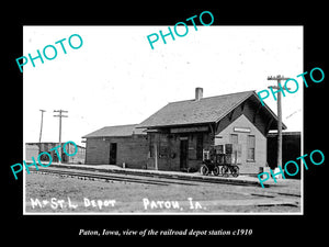 OLD LARGE HISTORIC PHOTO OF PATON IOWA, THE RAILROAD DEPOT STATION c1910