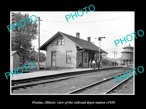 OLD LARGE HISTORIC PHOTO OF PONTIAC ILLINOIS, THE RAILROAD DEPOT STATION c1920