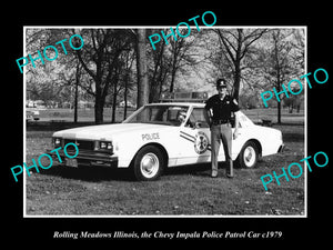 OLD LARGE HISTORIC PHOTO OF ROLLING MEADOWS ILLINOIS, THE IMPALA POLICE CAR 1979