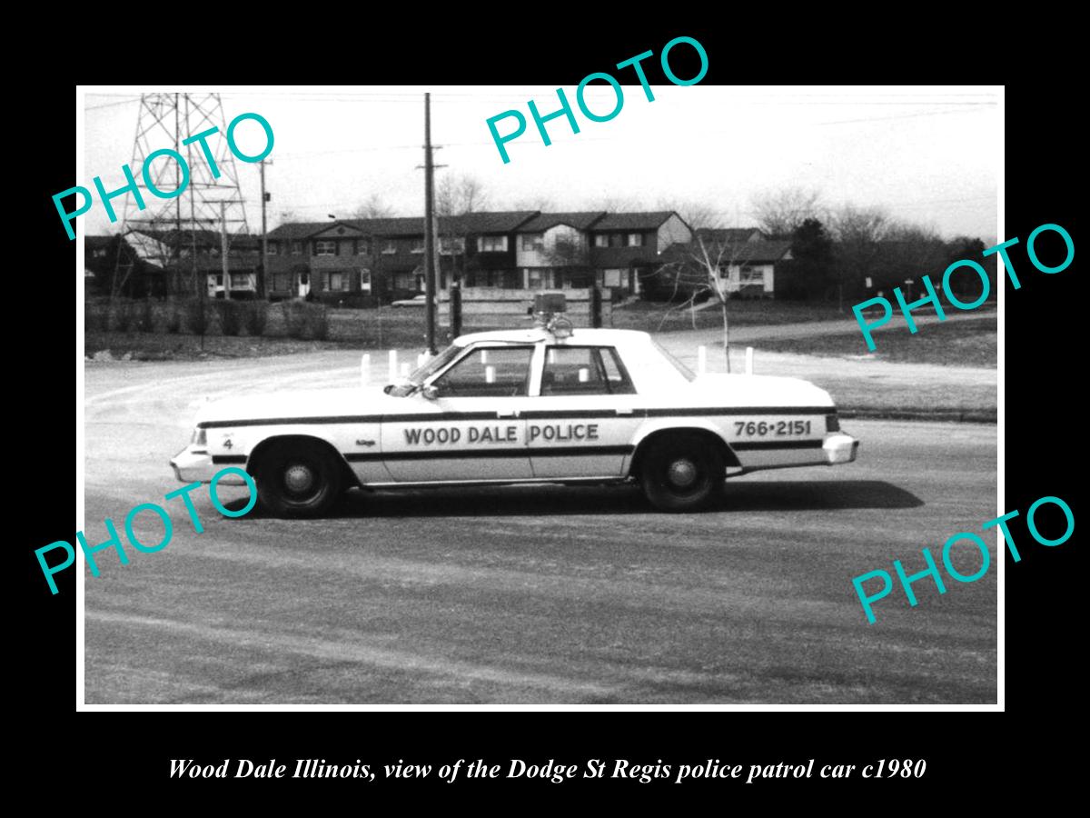 OLD LARGE HISTORIC PHOTO OF WOOD DALE ILLINOIS, DODGE St REGIS POLICE CAR c1980