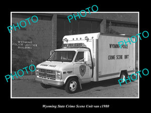 OLD LARGE HISTORIC PHOTO OF WYOMING STATE POLICE CRIME SCENE VAN c1980