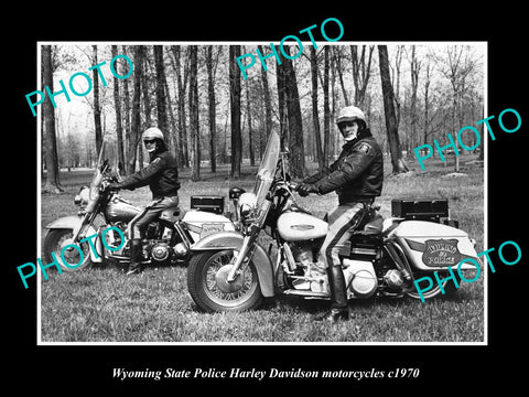 OLD LARGE HISTORIC PHOTO OF WYOMING POLICE HARLEY DAVIDSON MOTORCYCLES c1970