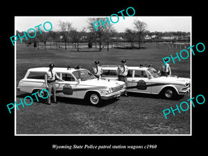 OLD LARGE HISTORIC PHOTO OF WYOMING STATE POLICE PLYMOUTH PATROL CARS c1960 1