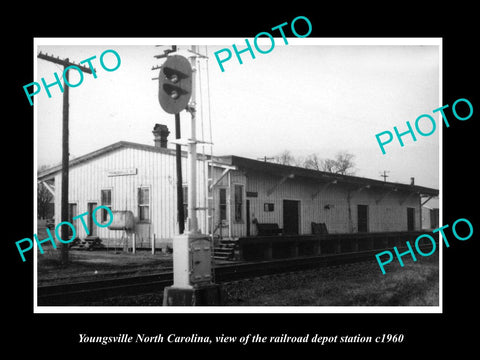 OLD LARGE HISTORIC PHOTO OF YOUNGSVILLE NORTH CAROLINA, THE RAILROAD DEPOT c1960