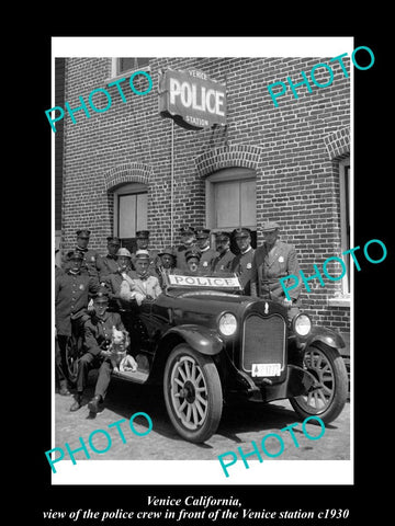 OLD LARGE HISTORIC PHOTO OF VENICE CALIFORNIA, POLICE SQUAD AT THE STATION c1930