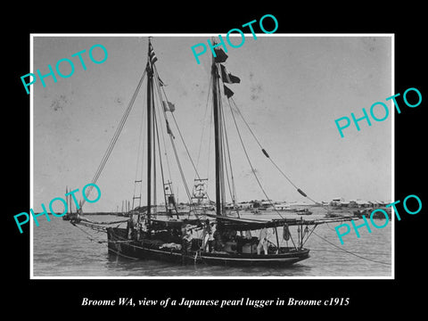 OLD LARGE HISTORIC PHOTO OF BROOME WEST AUSTRALIA, PEARL LUGGER IN HARBOUR c1915