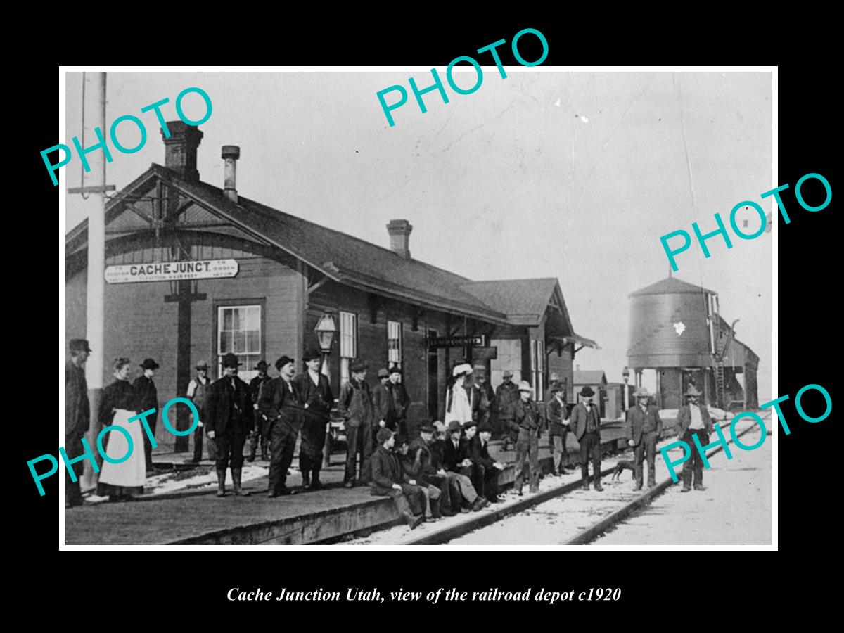 OLD LARGE HISTORIC PHOTO OF CACHE JUNCTION UTAH, THE RAILROAD DEPOT STATION 1920