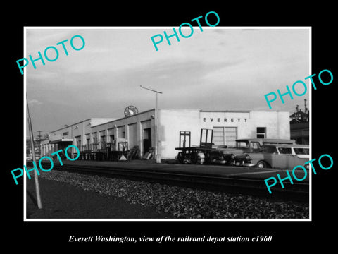 OLD LARGE HISTORIC PHOTO OF EVERETT WASHINGTON, THE RAILROAD STATION c1960