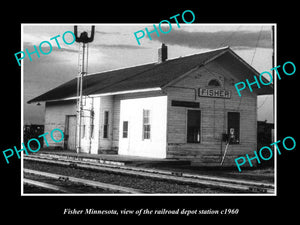 OLD LARGE HISTORIC PHOTO OF FISHER MINNESOTA, THE RAILROAD STATION c1960