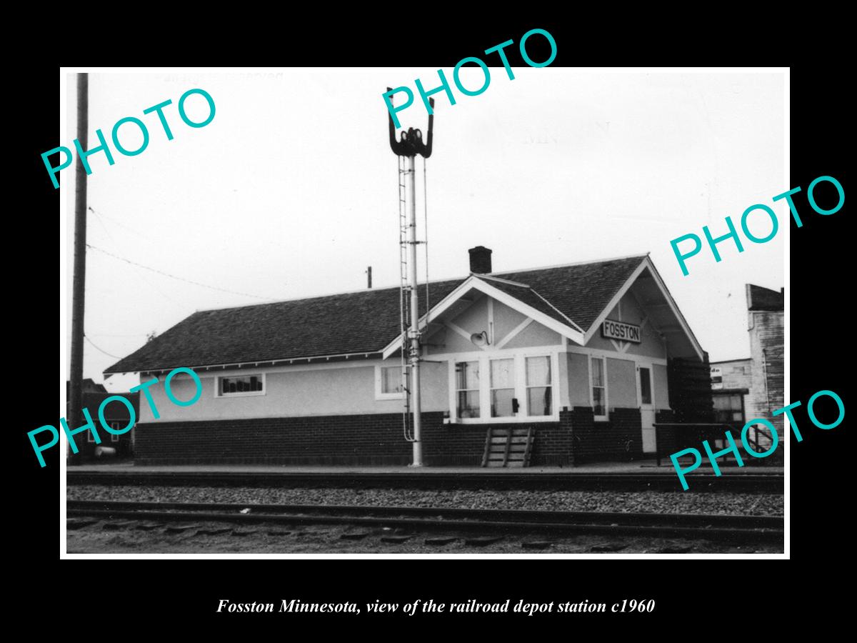 OLD LARGE HISTORIC PHOTO OF FOSSTON MINNESOTA, THE RAILROAD STATION c1960