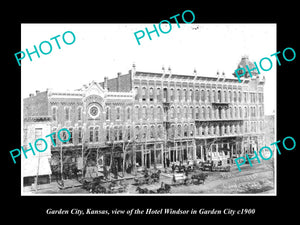 OLD LARGE HISTORIC PHOTO OF GARDEN CITY KANSAS, VIEW OF THE HOTEL WINDSOR c1900