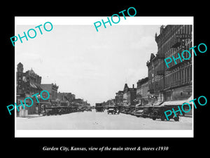 OLD LARGE HISTORIC PHOTO OF GARDEN CITY KANSAS, THE MAIN STREET & STORES c1930