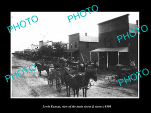 OLD LARGE HISTORIC PHOTO OF LEWIS KANSAS, VIEW OF THE MAIN St & STORES c1900