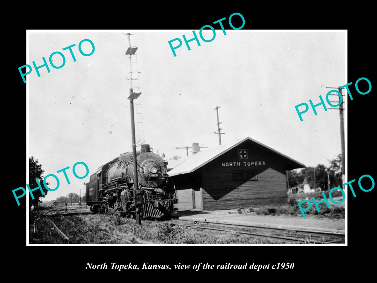 OLD LARGE HISTORIC PHOTO OF NORTH TOPEKA KANSAS, THE RAILROAD STATION c1950