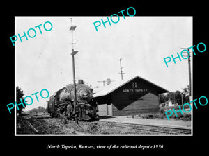 OLD LARGE HISTORIC PHOTO OF NORTH TOPEKA KANSAS, THE RAILROAD STATION c1950