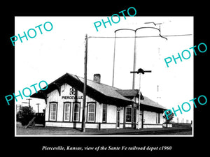 OLD LARGE HISTORIC PHOTO OF PIERCEVILLE KANSAS, THE RAILROAD DEPOT STATION c1960